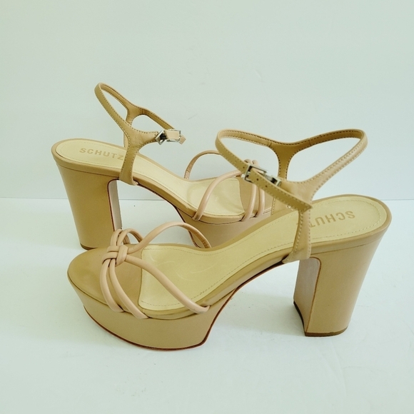 NEW Schutz Kelsie Beige Platform Sandal Leather Strappy - Picture 1 of 6